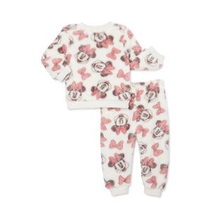 Disney Minnie Mouse Baby Girls Long Sleeve Top and Pants Faux Sherpa Set, 2 pcs